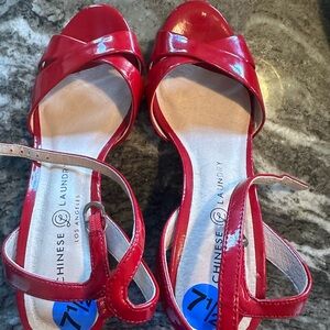 Red patent Chinese Laundry strappy heels. 7.5